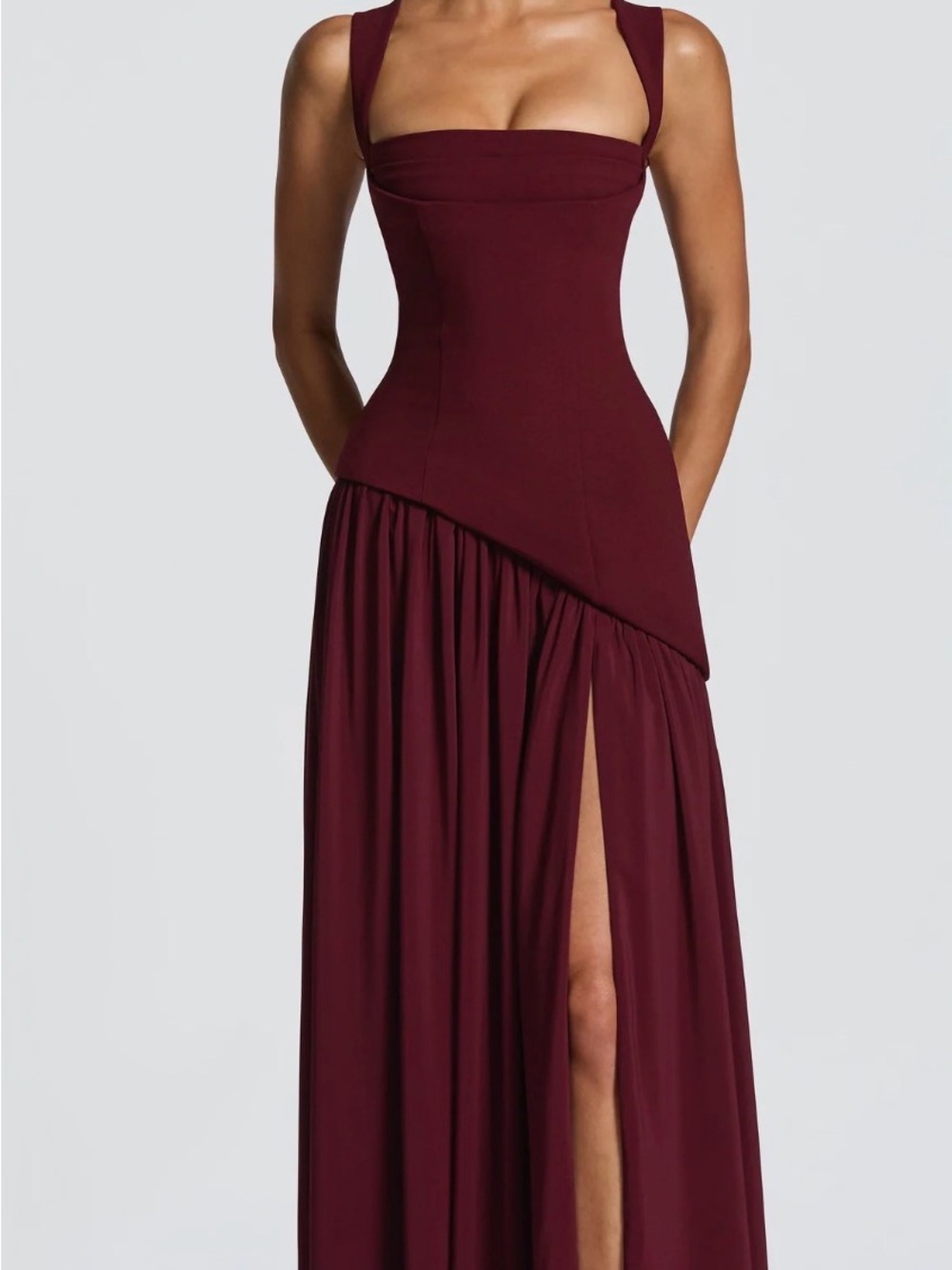 Sleeveless Maxi Dress in Deep Wine with Side Slit